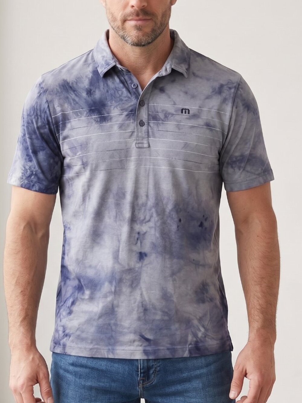 Travis Matthew Tee Shirt Size Large  Blue Tie Dyed Tied Dye Purple Polo